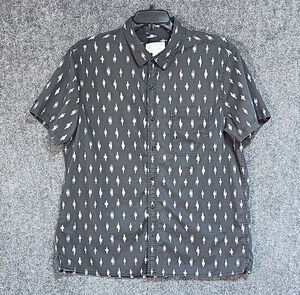 American Eagle Men's XXL Gray Aztec Geometric Cotton Button-Up Shirt Pocket